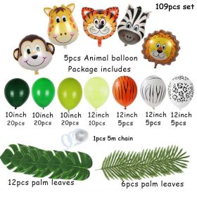 109pcs Jungle Animal Balloons Garland Arch Kit Jungle Safari Party Supplies Favors Kids Birthday Party Baby Shower Boy