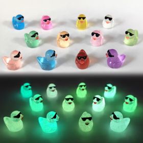 [24 Luminous Ducks Figurine] 24pcs Luminous Ducks With Sunglasses, Mini Resin Simulated Animal Figurine