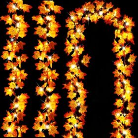 Timer&3 Pack-30Ft Fall Garland Halloween Fall Decorations for Home, 60LED Thanksgiving Lights Patented Realistic Maples Leaf Garland Battery