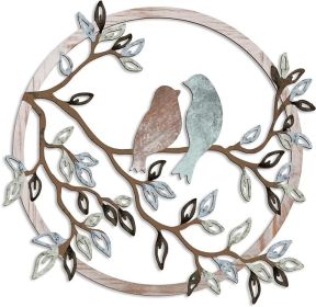 Metal Wall Art Bird on Tree Branch Silhouette Bird Art Decor for Living Room Garden Bedroom Office Home Wall Housewarming Party Decor(Fresh Color
