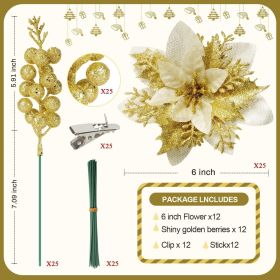 50 PCS Poinsettia Flower Artificial Poinsettia with Clips Christmas Decor