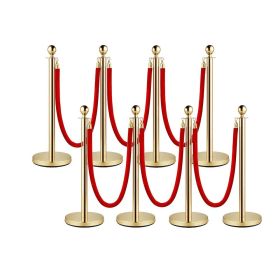 8 PCS gold stanchions and red velvet ropes,6 Red Velvet Ropes and Posts, Crowd Control Barriers Stanchions, Red Carpet Runner Poles for Party Sup