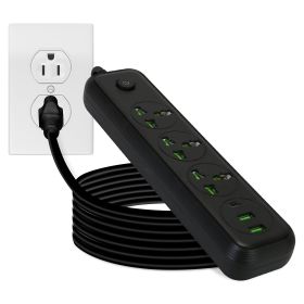1Pc Power Strip With 6FT Extension Cord 3 AC Outlets And 2 USB A Ports 1 USB C Port 2500W Wall Mount Outlet Extender For Home Office Dorm Travel (Option: 6Port-Black)