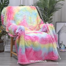1 Piece Shaggy Blanket Plush Faux Fur Blanket For Bed Sofa Ultra Soft Luxury Sherpa Blanket Rainbow Colorful  Blanket (Option: 160x200cm-Pink)