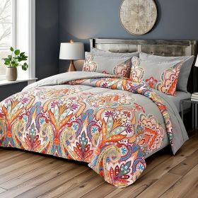 Comforter Set, Boho Pattern, Gray With Rainbow Floral (Option: W13717964)