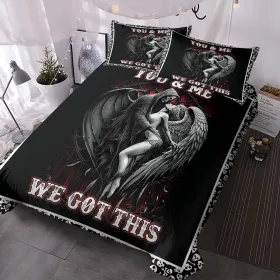 3PCS Soft And Comfortable Death And Angel Print Duvet Cover Set For Bedroom And Guest Room - Includes 1 Duvet Cover And 2 Pillowcases All Season (Option: King-Black)